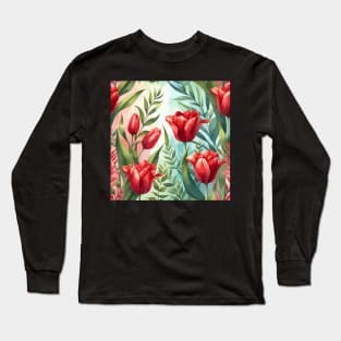 Red Tulip Flowers Long Sleeve T-Shirt